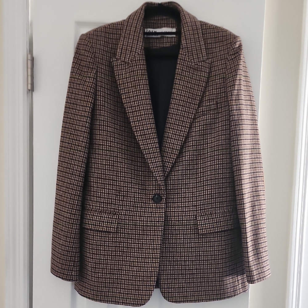 Zara Brown Plaid Blazer